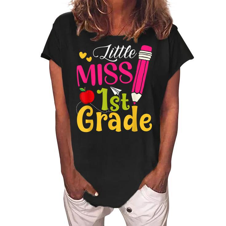 Little Miss 1St Grade Cute Back To School Hello First Grade  Women's Loosen Crew Neck Short Sleeve T-Shirt