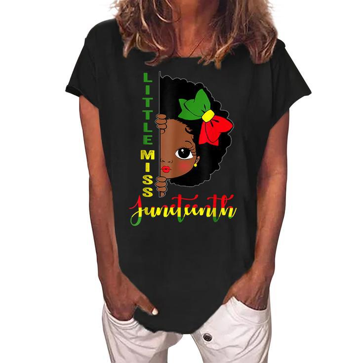Little Miss Junenth Girl Toddler Black History Month  Women's Loosen Crew Neck Short Sleeve T-Shirt