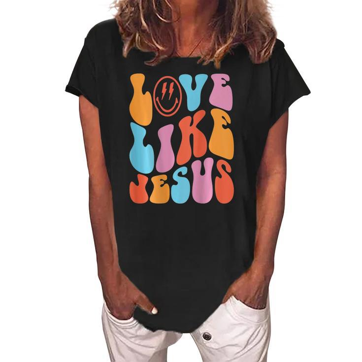 Love Like Jesus Smiley Face Aesthetic Trendy Clothing Women's Loosen Crew Neck Short Sleeve T-Shirt