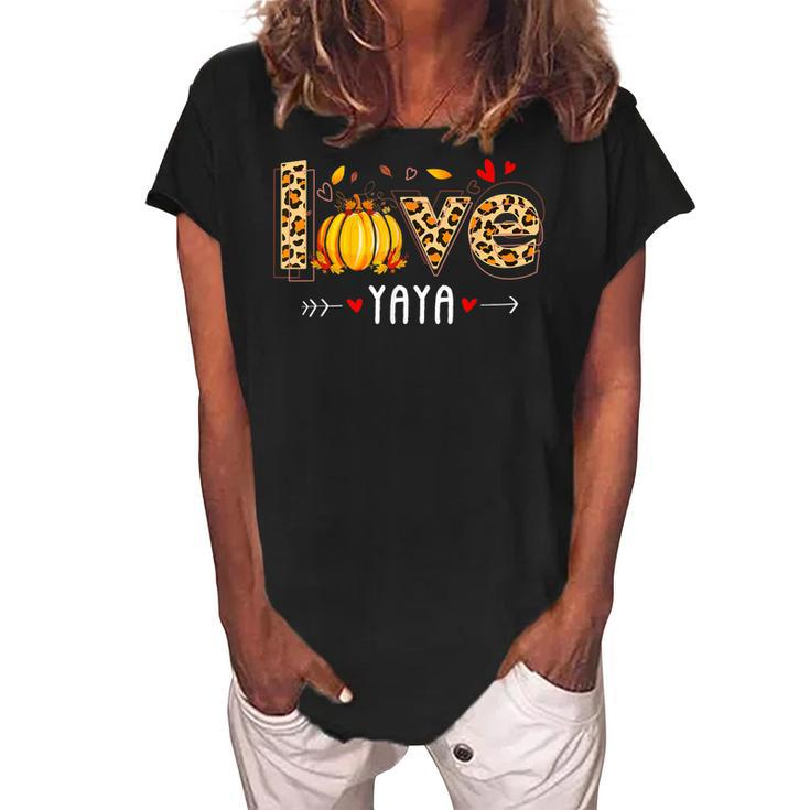 Love Yaya Leopard Print Pumpkin Halloween Cute Grandma Fall  Women's Loosen Crew Neck Short Sleeve T-Shirt