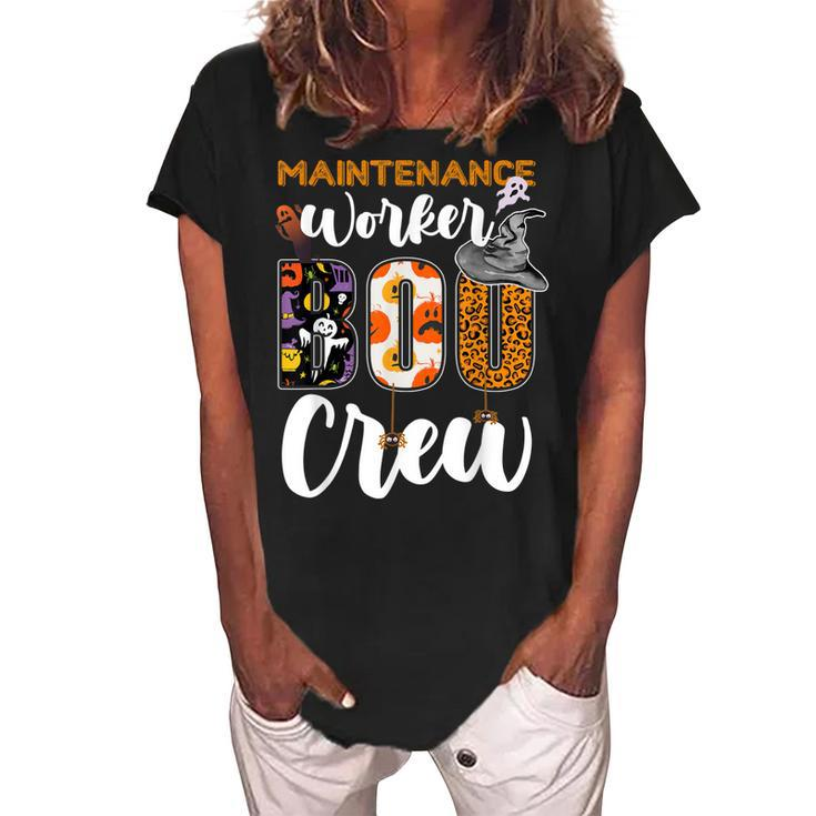 Maintenance Worker Boo Crew Ghost Funny Halloween Matching  Women's Loosen Crew Neck Short Sleeve T-Shirt