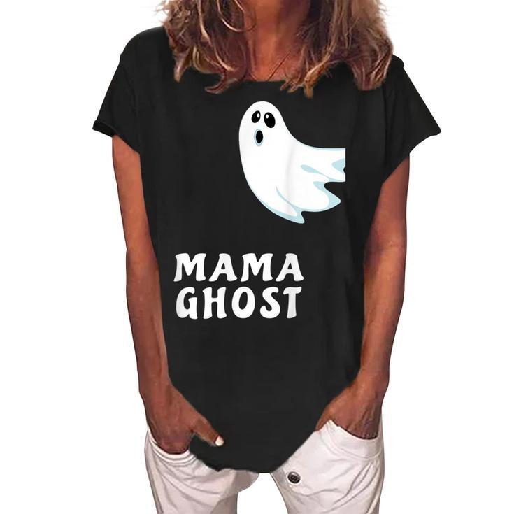 Mama Ghost Funny Spooky Halloween Ghost Halloween Mom  Women's Loosen Crew Neck Short Sleeve T-Shirt