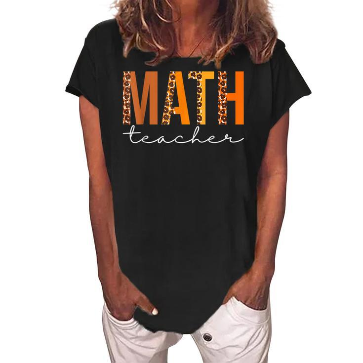 Math Teacher Leopard Squad Cute Fall Autumn Thanksgiving  Women's Loosen Crew Neck Short Sleeve T-Shirt