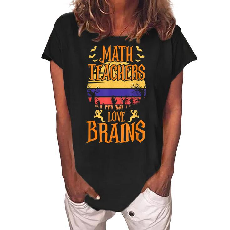 Math Teachers Love Brain Halloween Teacher Costume  Women's Loosen Crew Neck Short Sleeve T-Shirt