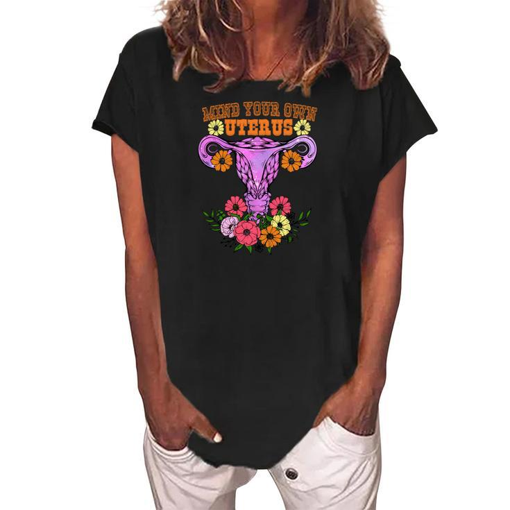 Mind Your Own Uterus Floral My Choice Pro Choice Women's Loosen Crew Neck Short Sleeve T-Shirt