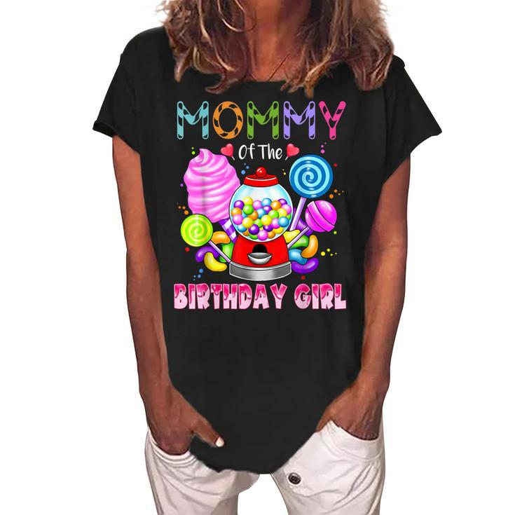 Mommy Of The Birthday Girl Candyland Candy Birthday Party  Women's Loosen Crew Neck Short Sleeve T-Shirt