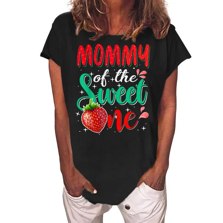 Mommy Of The Sweet One Birthday Party Theme Matching Family  Women's Loosen Crew Neck Short Sleeve T-Shirt