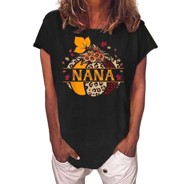 Nana Pumpkin Leopard Sunflower Halloween  Women's Loosen Crew Neck Short Sleeve T-Shirt