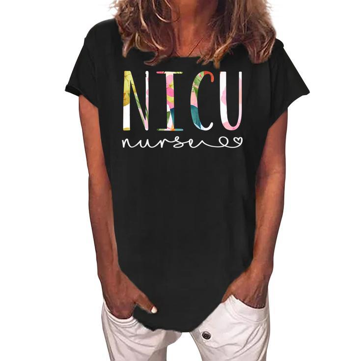 Nicu Nurse Icu Cute Floral Design Nicu Nursing  V2 Women's Loosen Crew Neck Short Sleeve T-Shirt