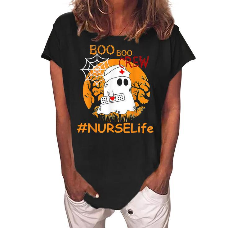 Nurse Life Boo Boo Crew Nurse Ghost Halloween October  Women's Loosen Crew Neck Short Sleeve T-Shirt