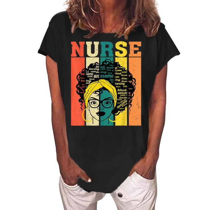 Nurse Melanin Afro Queen Girl Magic Black History Vintage  V2 Women's Loosen Crew Neck Short Sleeve T-Shirt