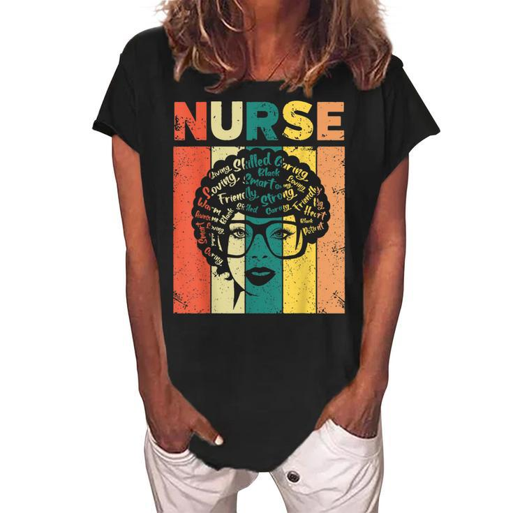 Nurse Melanin Afro Queen Girl Magic Black History Vintage  V3 Women's Loosen Crew Neck Short Sleeve T-Shirt