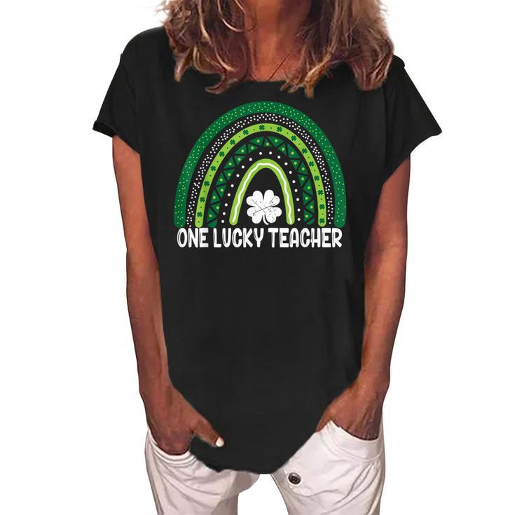 One Lucky Teacher Rainbow St Patrick’S Day  Women's Loosen Crew Neck Short Sleeve T-Shirt