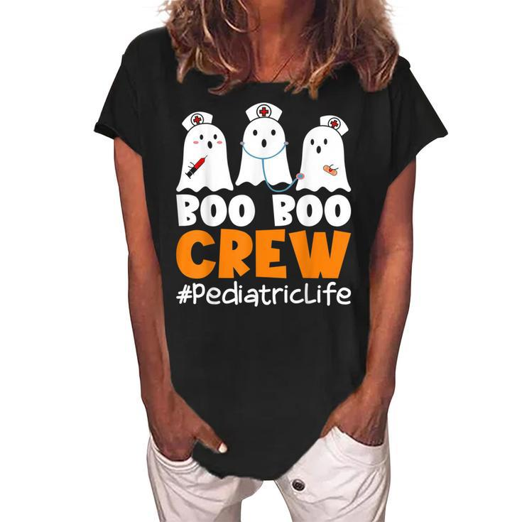 Pediatric Life Boo Boo Crew Nurse Ghost Halloween Costume  Women's Loosen Crew Neck Short Sleeve T-Shirt