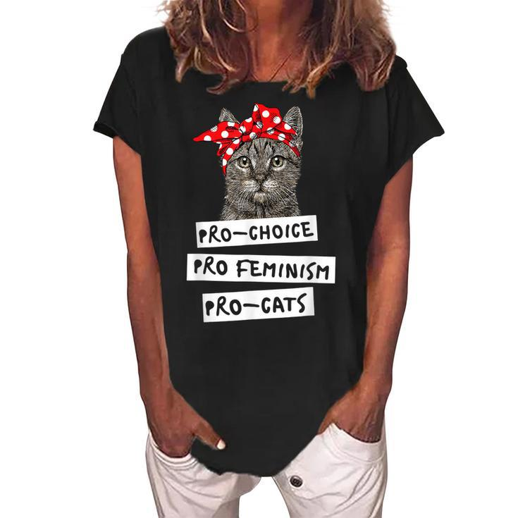Pro Choice Pro Feminism Pro Cats T  Gift For Women Men  Women's Loosen Crew Neck Short Sleeve T-Shirt