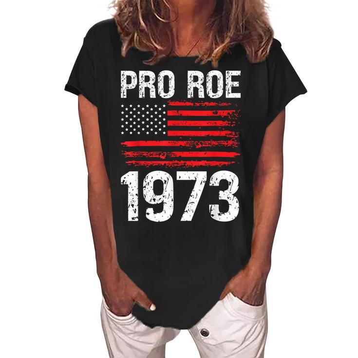 Pro Roe 1973 Reproductive Rights America Usa Flag Distressed  Women's Loosen Crew Neck Short Sleeve T-Shirt