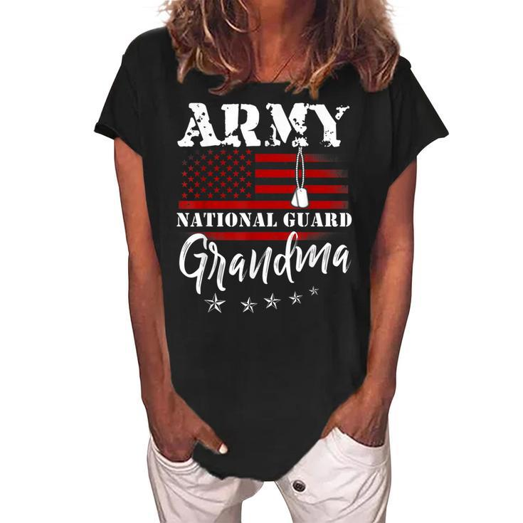 Proud Army National Guard Grandma Us Flag  Us Military  Women's Loosen Crew Neck Short Sleeve T-Shirt