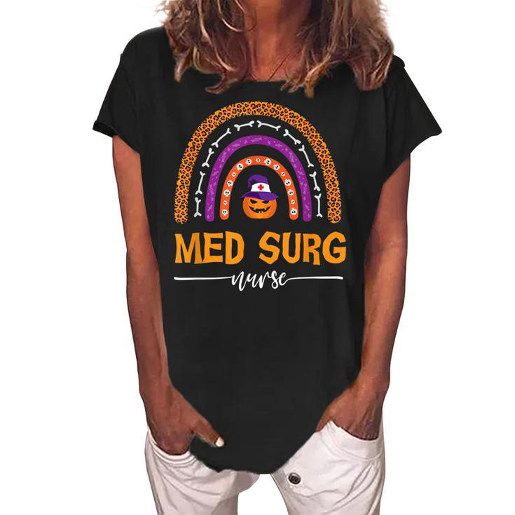 Rainbow Leopard Halloween Med Surg Nurse Jackolantern  Women's Loosen Crew Neck Short Sleeve T-Shirt