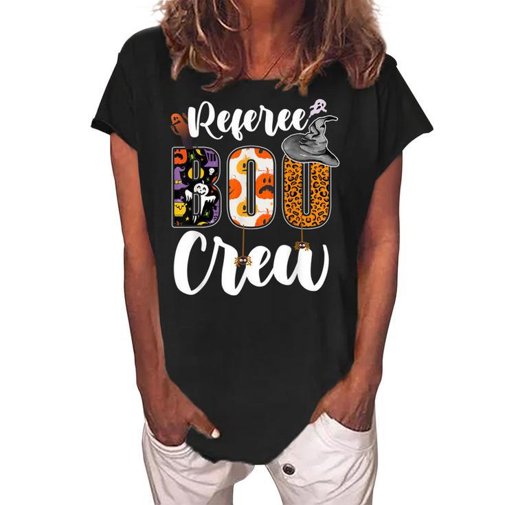 Referee Boo Crew Ghost Funny Referee Halloween Matching  Women's Loosen Crew Neck Short Sleeve T-Shirt
