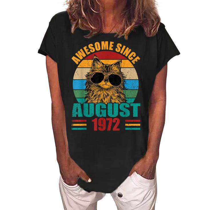 Retro Awesome Since August 1972 50Th Birthday 50 Years Old  Women's Loosen Crew Neck Short Sleeve T-Shirt