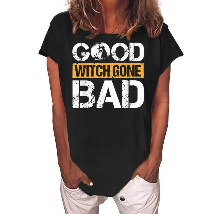 Retro Vintage Halloween Costume Good Witch Gone Bad  Women's Loosen Crew Neck Short Sleeve T-Shirt
