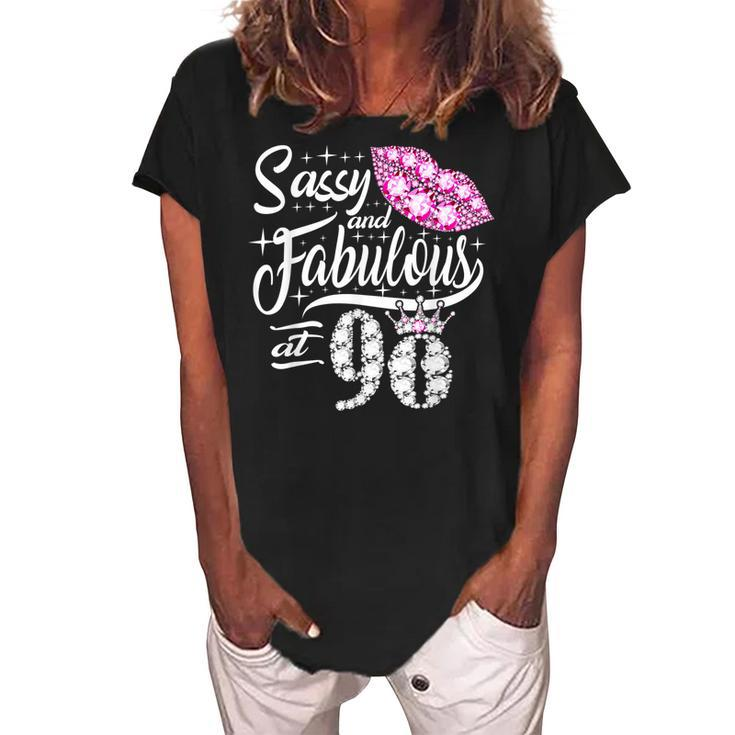 Sassy And Fabulous At 90 Years Old 90Th Birthday Crown Lips  Women's Loosen Crew Neck Short Sleeve T-Shirt