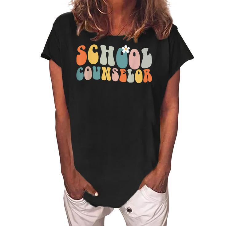 School Counselor Groovy Retro Vintage  Women's Loosen Crew Neck Short Sleeve T-Shirt