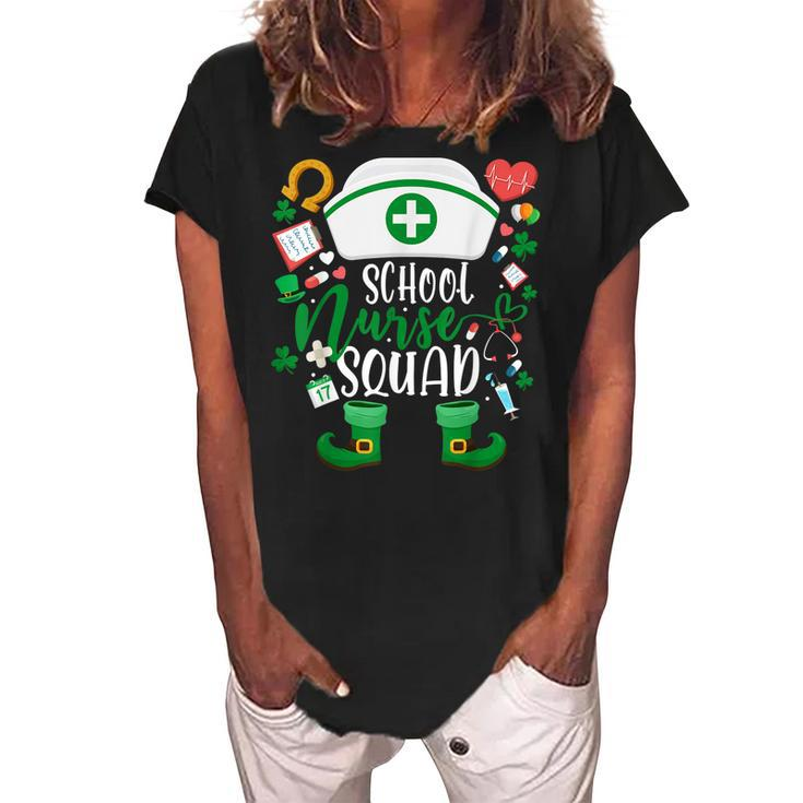 School Nurse Squad Irish Shamrock  Nurse St Patricks Day  Women's Loosen Crew Neck Short Sleeve T-Shirt