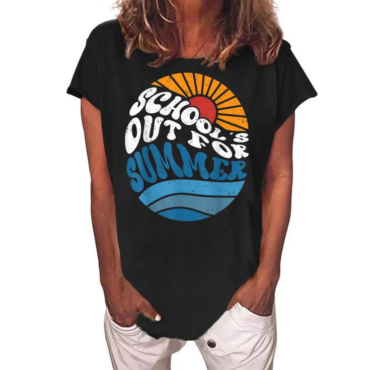 Schools Out For Summer Last Day Of School Kids Teachers  Women's Loosen Crew Neck Short Sleeve T-Shirt