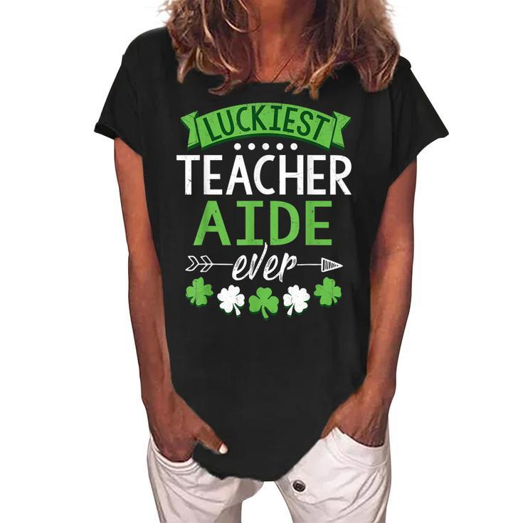 Shamrock One Lucky Teacher Aide St Patricks Day School  Women's Loosen Crew Neck Short Sleeve T-Shirt
