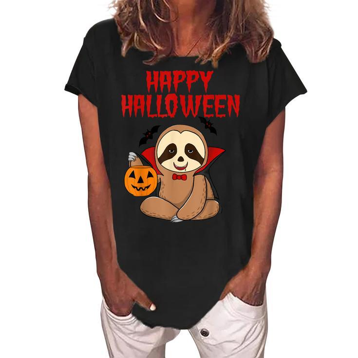 Sloth Halloween Vampire  Trick Or Treat Kids Parents Women's Loosen Crew Neck Short Sleeve T-Shirt