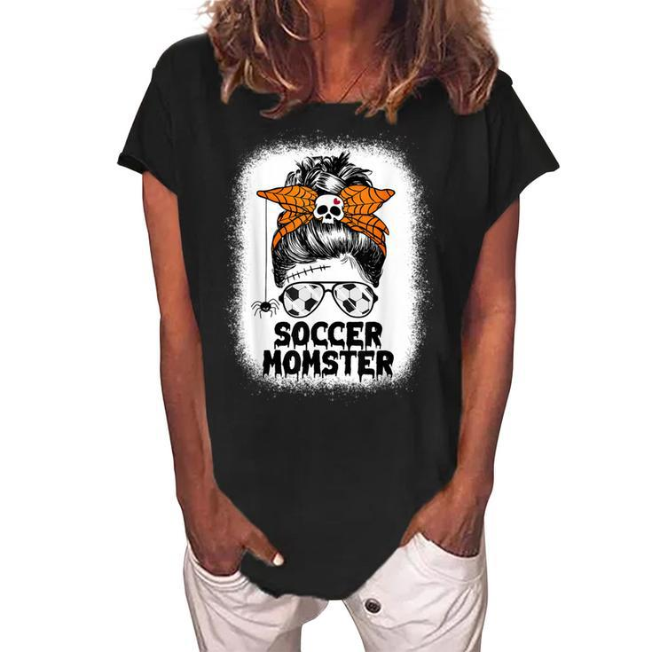 Soccer Mom Life Messy Bun Halloween Women Soccer Momster  Women's Loosen Crew Neck Short Sleeve T-Shirt