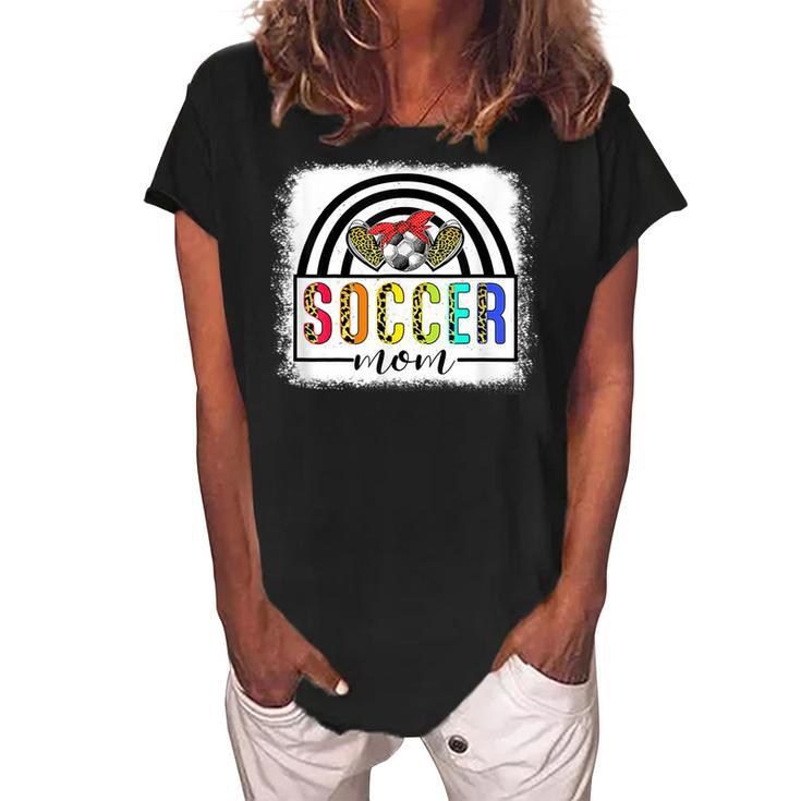 Soccer Mom Rainbow Leopard Funny Soccer Mom Mothers Day 2022  Women's Loosen Crew Neck Short Sleeve T-Shirt