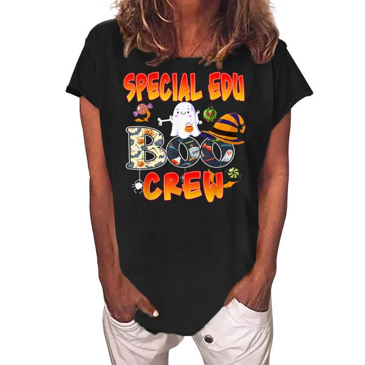 Special Edu Boo Crew Halloween Funny Ghost Teaching  Women's Loosen Crew Neck Short Sleeve T-Shirt