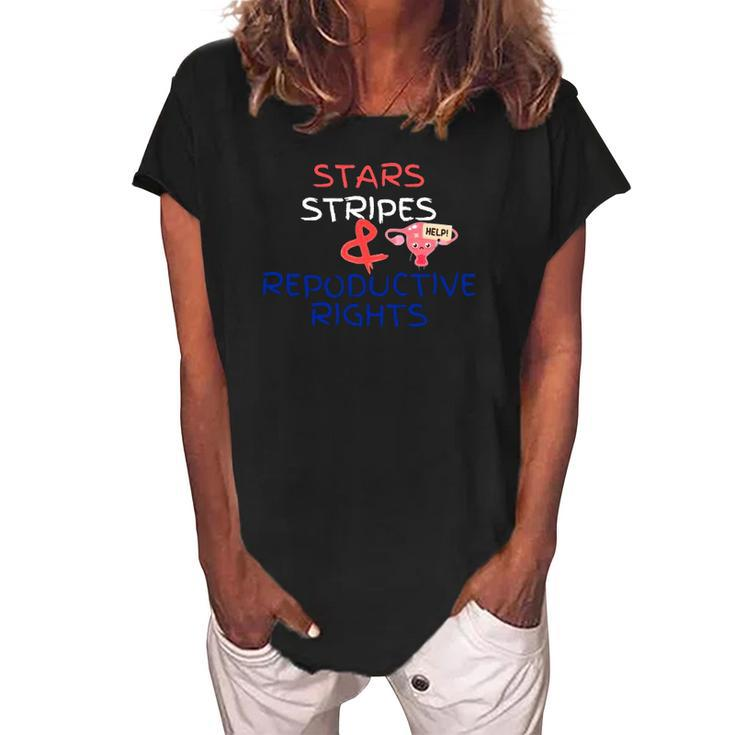 Stars Stripes And Reproductive Rights Roe V Wade Overturn Fight For Women&8217S Rights Women's Loosen Crew Neck Short Sleeve T-Shirt