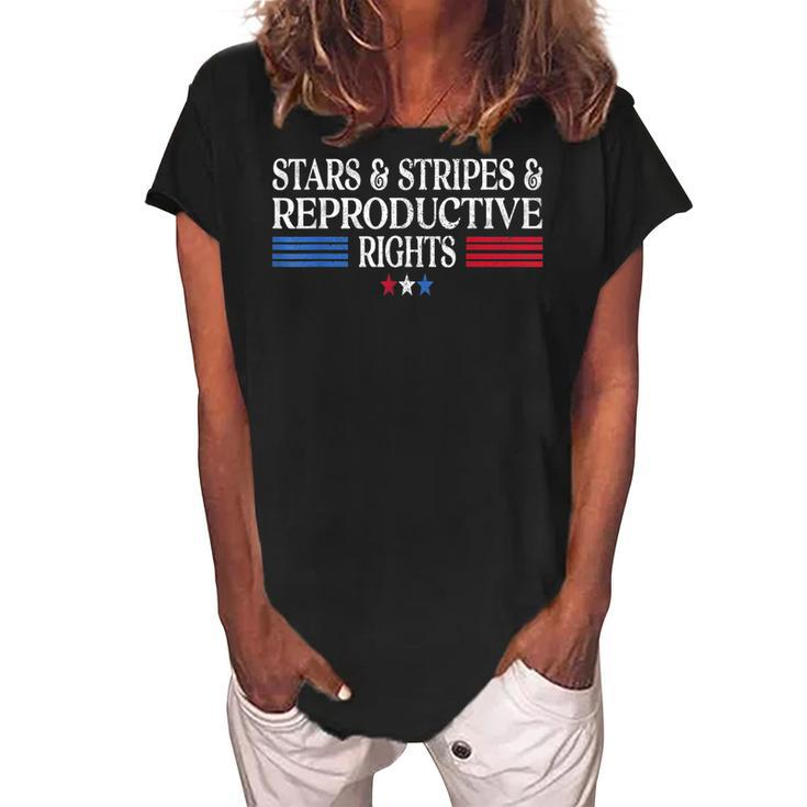 Stars Stripes Reproductive Rights Patriotic 4Th Of July Women's Loosen Crew Neck Short Sleeve T-Shirt