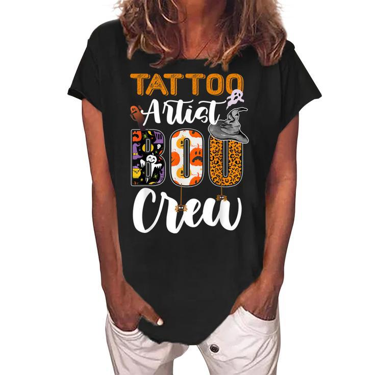 Tattoo Artist Boo Crew Ghost Funny Halloween Matching  Women's Loosen Crew Neck Short Sleeve T-Shirt