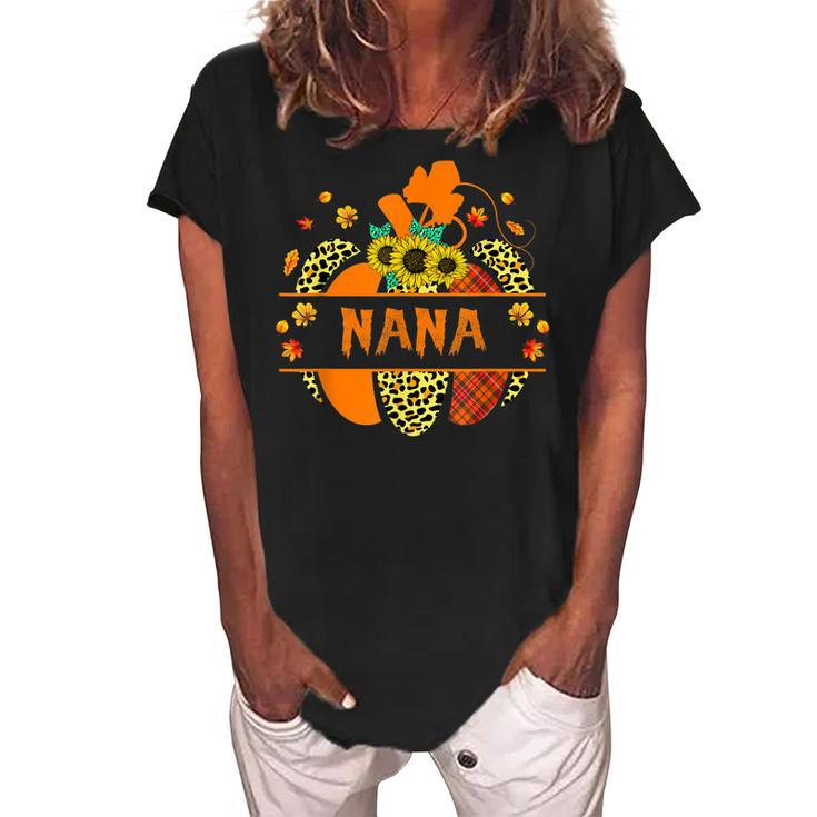 Thankful Grateful Blessed Nana Pumpkin Leopard Halloween  Women's Loosen Crew Neck Short Sleeve T-Shirt