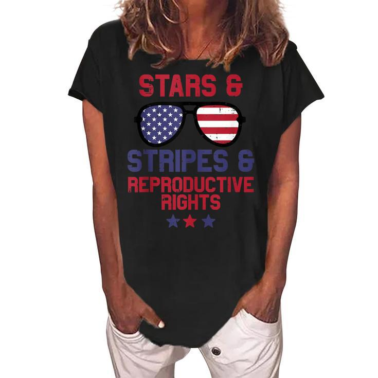 Us Flag Sunglass Stars Stripes Reproductive Rights Patriotic  Women's Loosen Crew Neck Short Sleeve T-Shirt