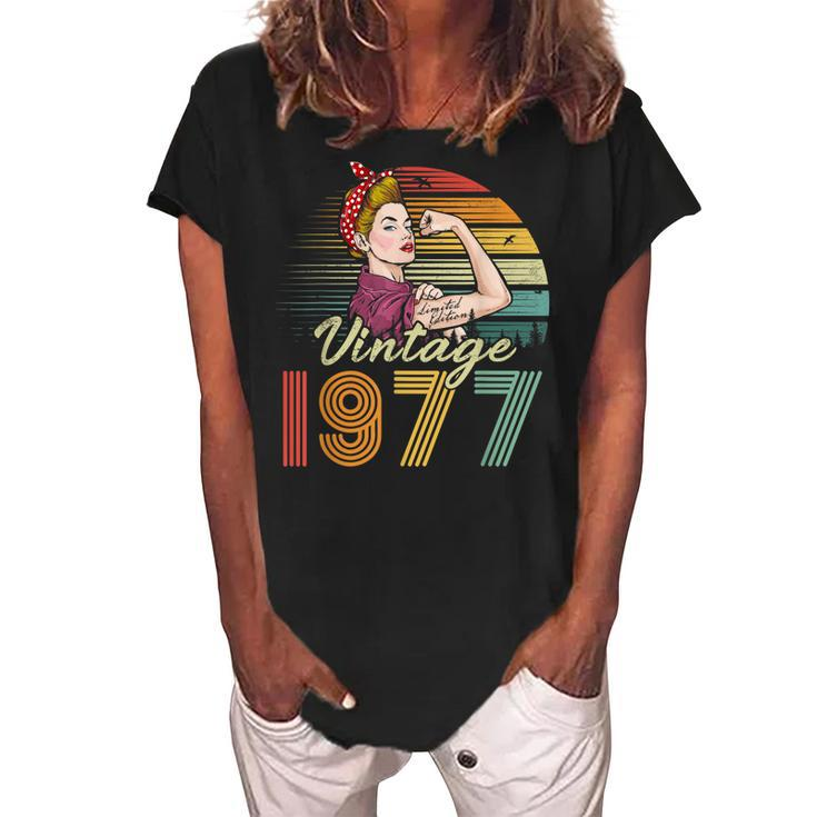 Vintage 1977 Limited Edition 1977 45Th Birthday 45 Years Old  Women's Loosen Crew Neck Short Sleeve T-Shirt