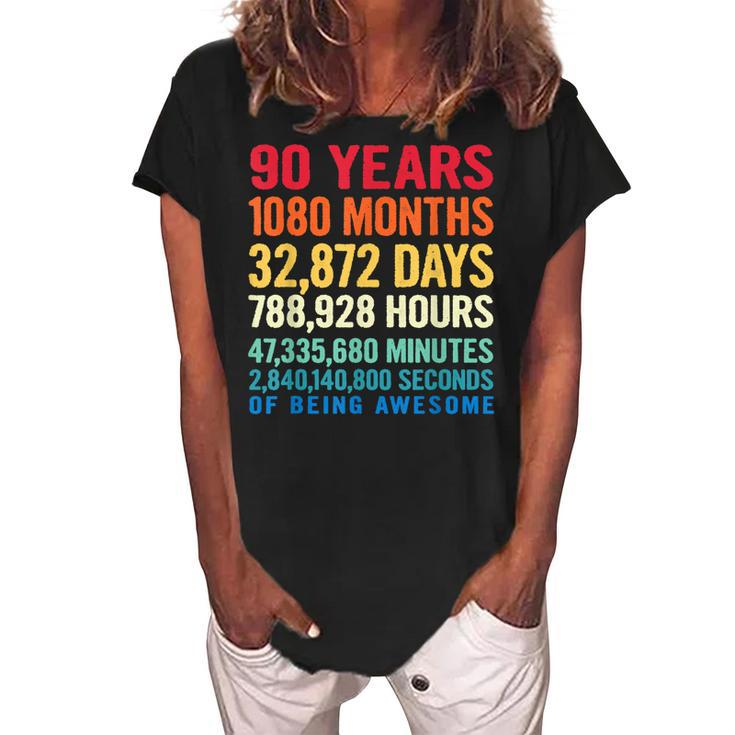 Vintage 90 Years Of Being Awesome Unique 90Th Birthday Gifts  Women's Loosen Crew Neck Short Sleeve T-Shirt