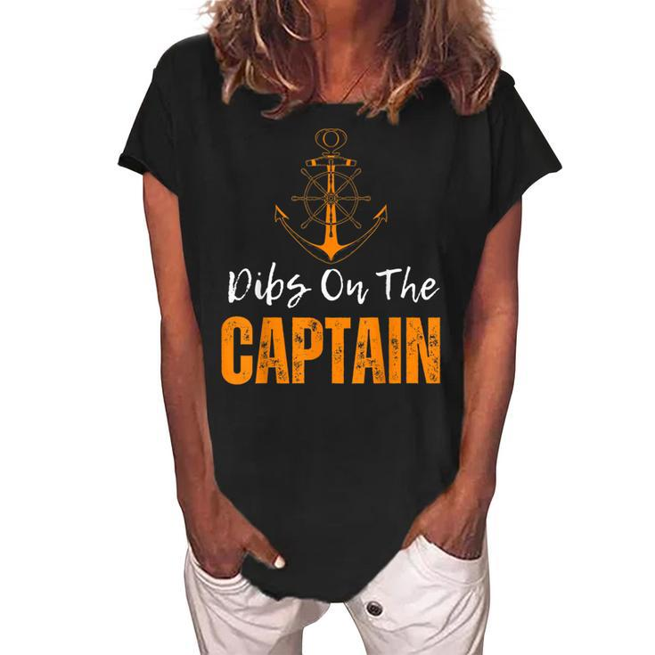 Vintage Dibs On The Captain Funny Captain Wife Quote  Women's Loosen Crew Neck Short Sleeve T-Shirt