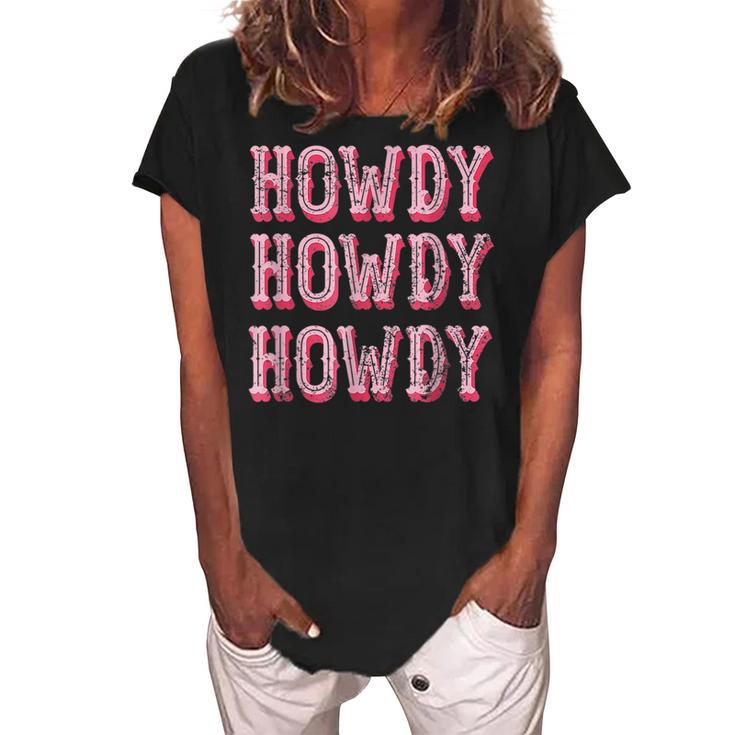 Vintage White Howdy Rodeo Western Country Southern Cowgirl  V3 Women's Loosen Crew Neck Short Sleeve T-Shirt