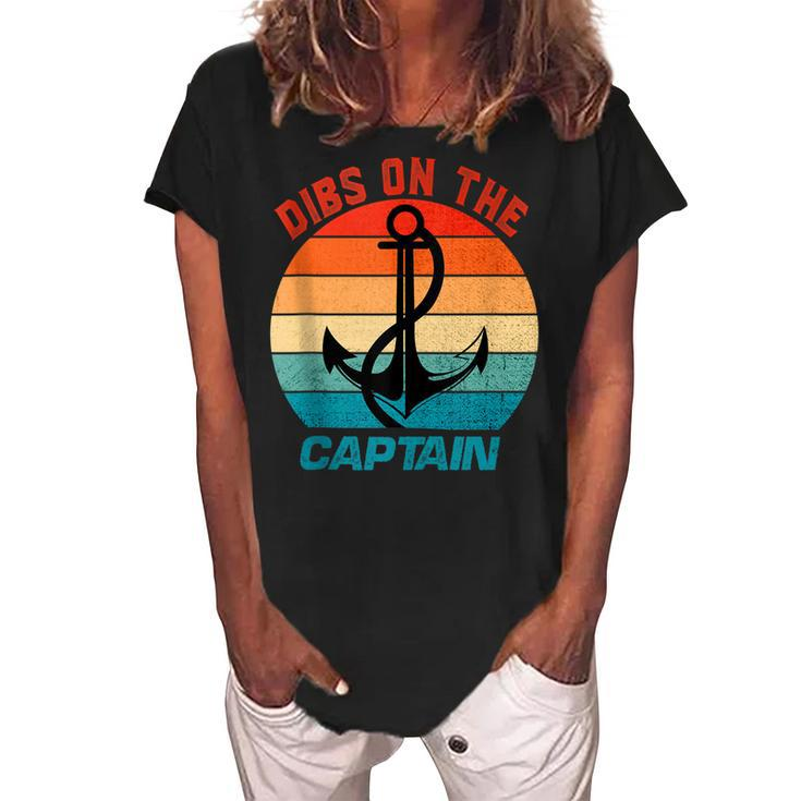 Wife Dibs On The Captain Funny Captain Wife Retro  Women's Loosen Crew Neck Short Sleeve T-Shirt