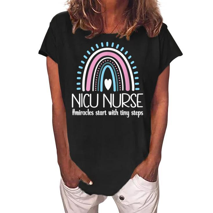 With Tiny Steps Nicu Nurse Neonatal Intensive Care Unit   Women's Loosen Crew Neck Short Sleeve T-Shirt