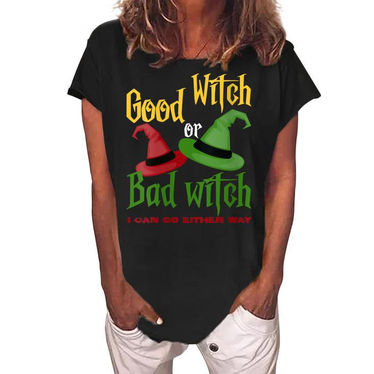 Womens Good Witch Bad Witch I Can Go Either Way Halloween Costume  Women's Loosen Crew Neck Short Sleeve T-Shirt