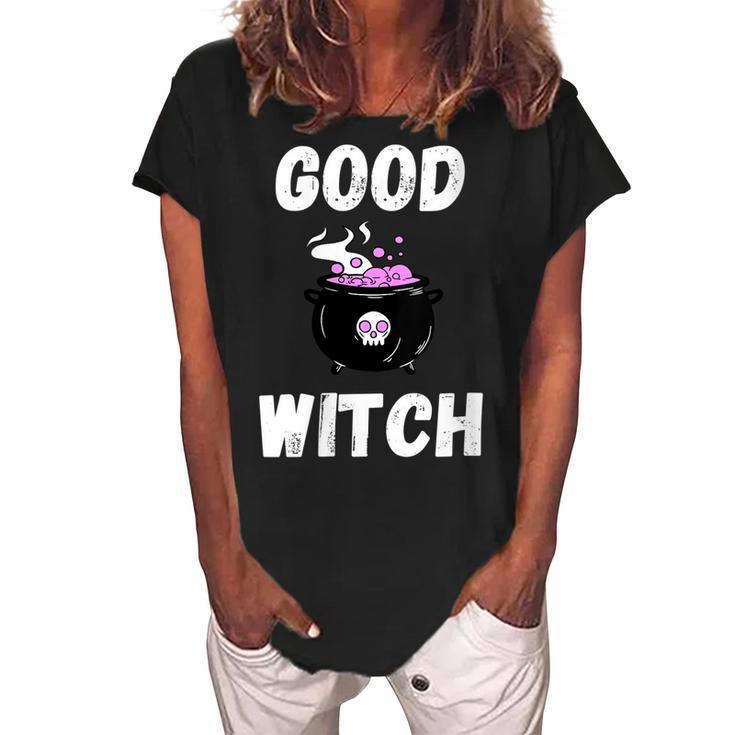 Womens Halloween Witch Good Bad Scary Witch Vibes Costume Basic  Women's Loosen Crew Neck Short Sleeve T-Shirt
