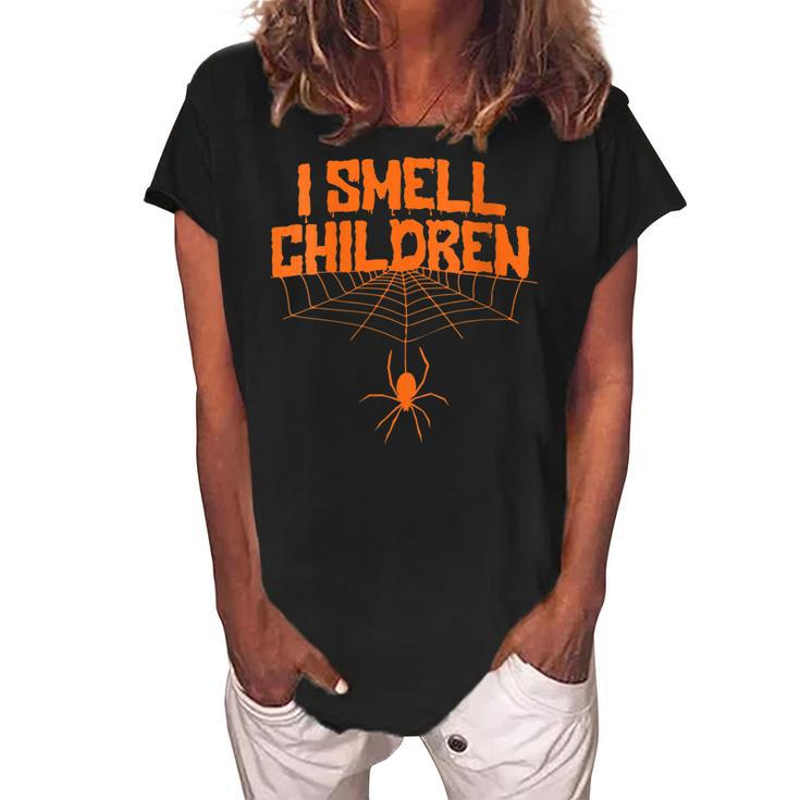 Womens I Smell Children Funny Dad Mom Teacher Halloween Costume  Women's Loosen Crew Neck Short Sleeve T-Shirt