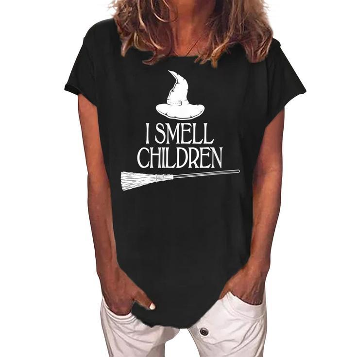 Womens I Smell Children Teacher Halloween Boys Girls Kids   Women's Loosen Crew Neck Short Sleeve T-Shirt