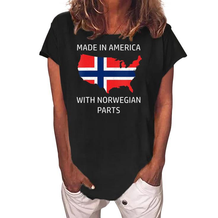 Womens Made In America With Norwegian Parts &8211 Norway And Usa Pride  Women's Loosen Crew Neck Short Sleeve T-Shirt